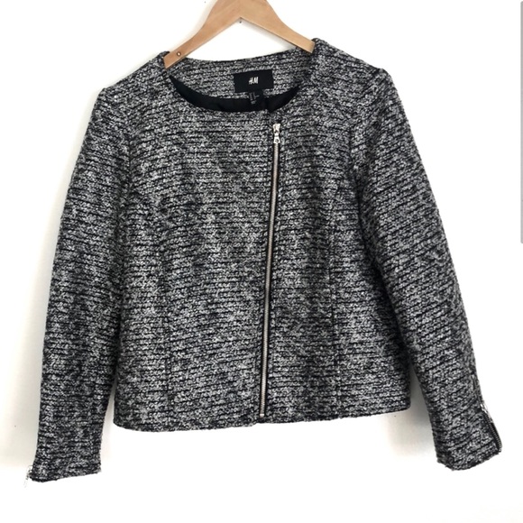H&M Black and gray metallic side zip jacket sz 12 - Picture 2 of 4